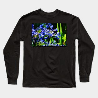 Mystical Blue Flowers & Green/Dark background Long Sleeve T-Shirt